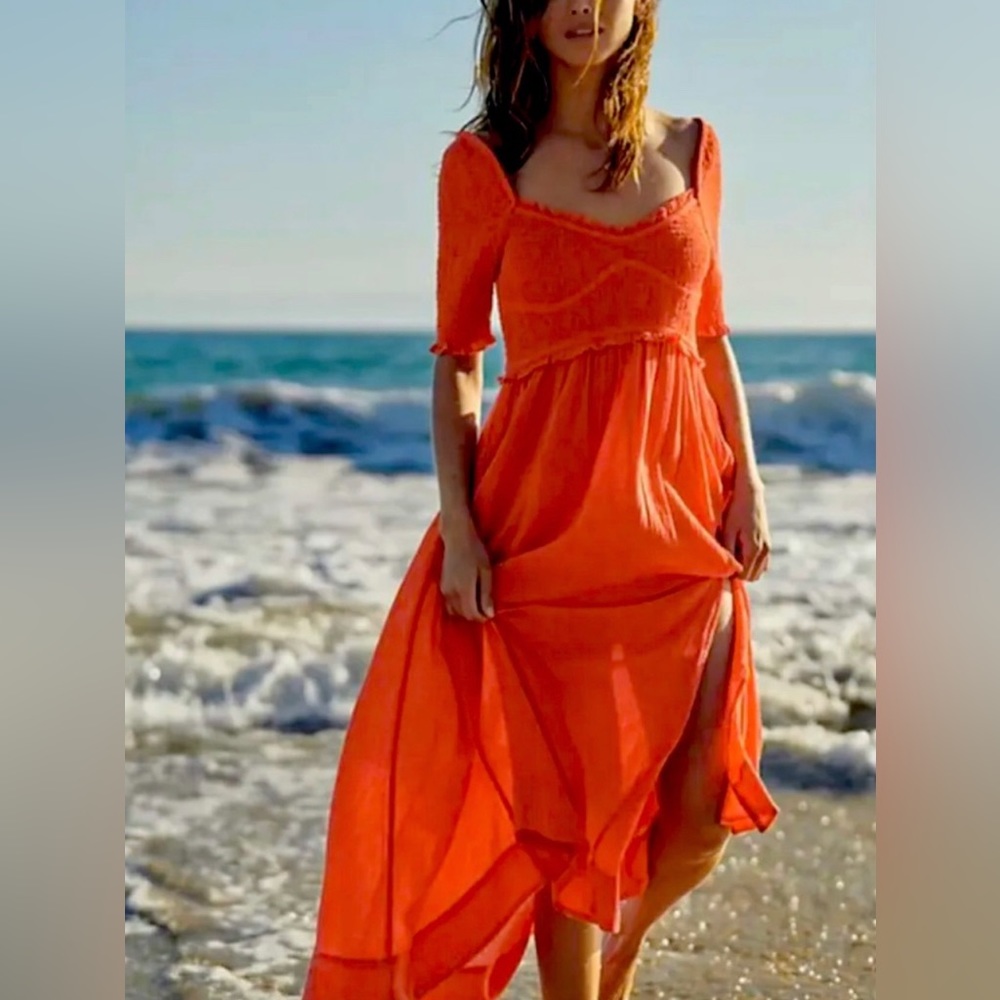 Free People Sunshine Season Midi Dress Red